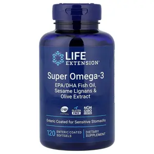 Life Extension Super Omega-3, EPA/DHA Fish Oil, Sesame Lignans & Olive Extract, 120 Enteric Coated Softgels