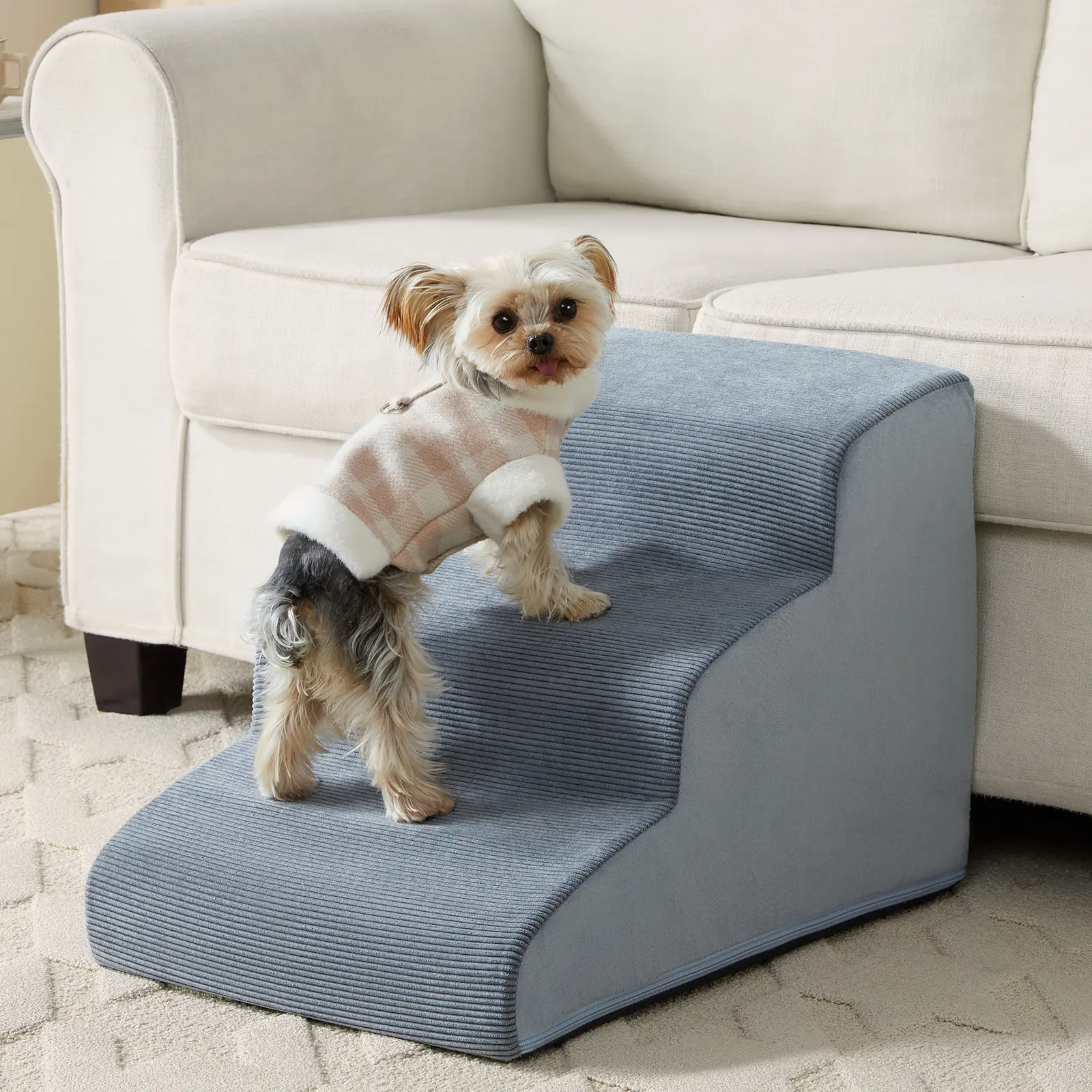 Dog Stairs for Small Dogs and Cats – 2-Stage And 3-Stage Pet Ramp for Couches and Sofas, Non-Slip Dog Steps for Pets, Washable Cover, High-Density Support Foam for Easy Climbing, Grey tiktokshopspringglowup