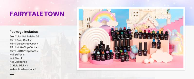 Beetles Gel Nail Polish Set, 44 PCS Red Brown Green Yellow Spring Summer Gel Polish Fairytale Town Collection 36 Colors with 4Pcs Base Top Coat Manicure Cutics   Easter'sGift Cosmetic