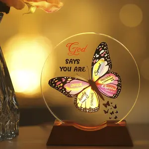 Christian Gifts for Women -Butterfly & Bible Verses Crystal Night Light with USB Port - Inspirational Religious Spiritual Gift for Friends, Mom, Sister, Girl, Female Coworker, Home Decor
