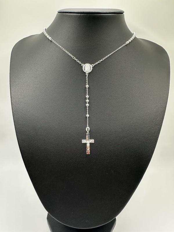 925 Silver Rosary Bead Necklace with inch Chain (Rosario de plata ) 925 Silver Rosary Bead Necklace with inch Chain (Rosario de plata )