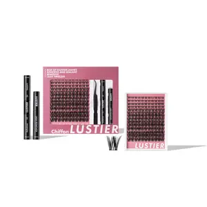 LUSTIER CHIFFON LASH KIT - 154 PCS Wispy Premium Feather-Soft D-Curl Cluster Lashes 8mm-18mm Eyelash Extensions with Adhesive & Tweezers