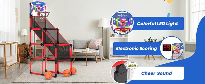 EagleStone 63IN Arcade Basketball Hoop Indoor, LED Scoreboard Basketball Arcade Game Set for Outdoor with Cheer Sounds, Kids Basketball Toys for Boys Girls