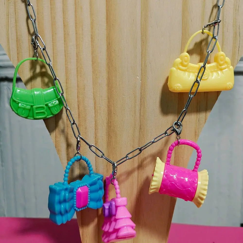 Stainless Steel Paperclip Charm Purse Barbie Necklace