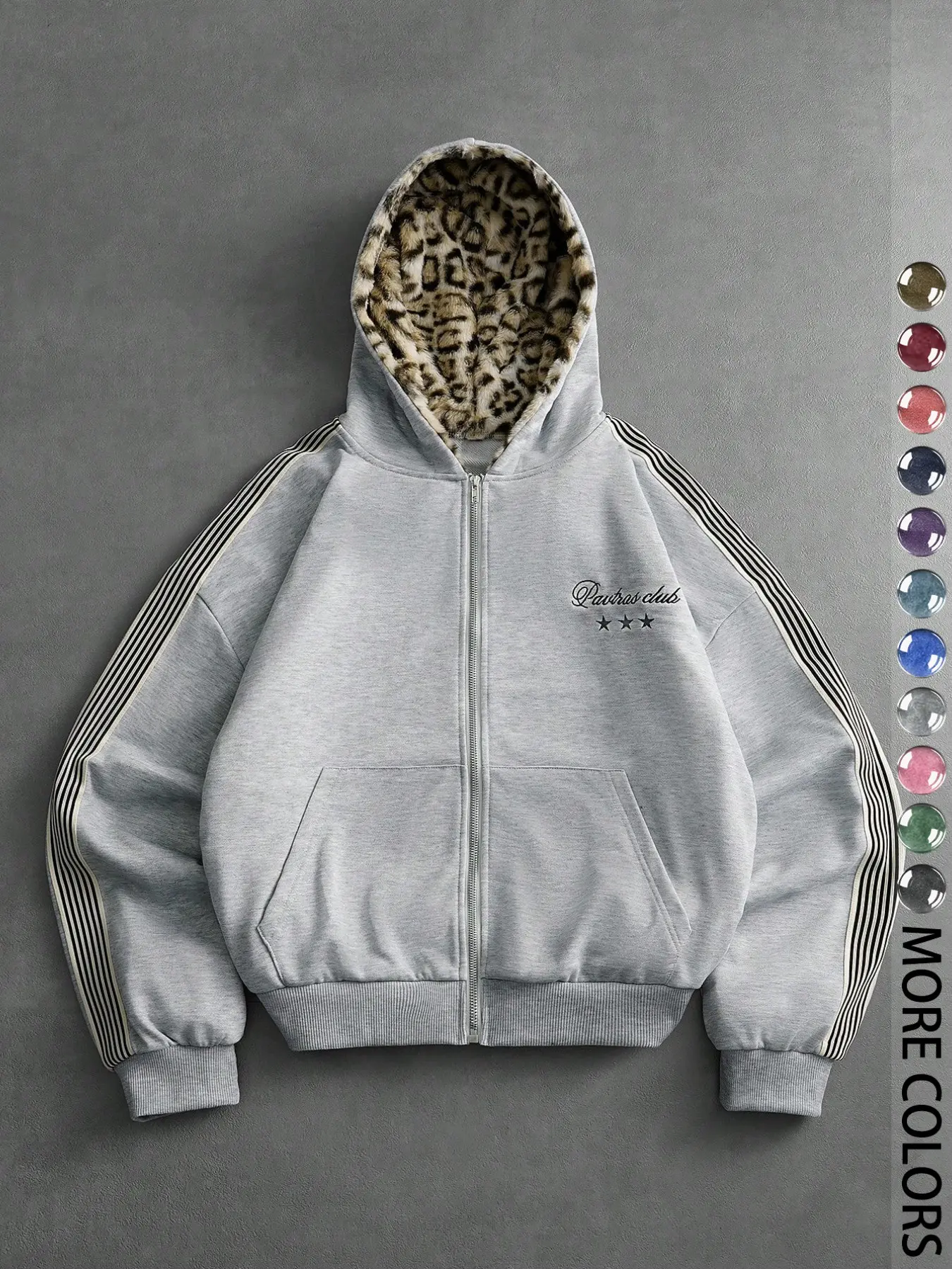 Men's Casual Leopard Hooded Cardigan, Long Sleeve Zipper Letter Print, Loose Fit Hoodie, Fall Fashion, Comfortable Daily Wear