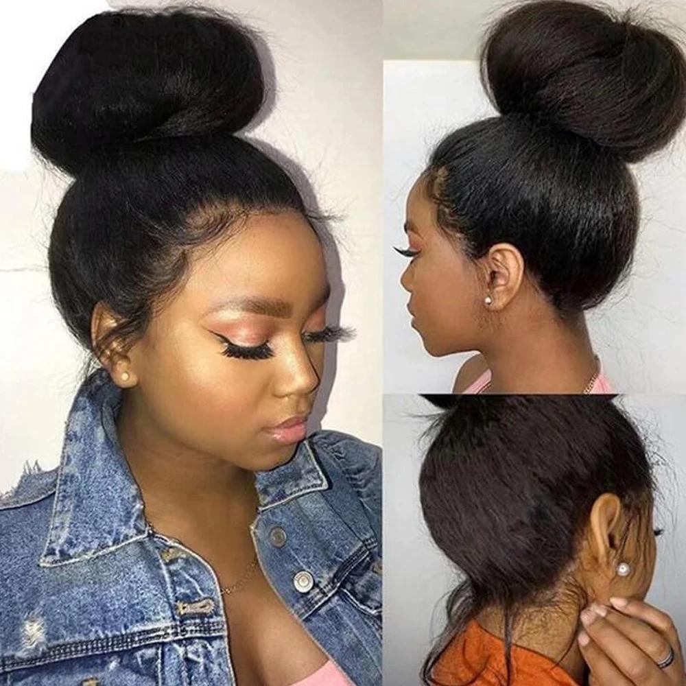 [NEW IN] 360 Glueless Human Hair Wig Kinky Straight 360 Invisible Strap Lace Frontal Wigs 13X6 Lace Frontal Wigs Pre Bleached Yaki Straight 360 Wig Can Do Ponytail With Drawstring TikTokShopBlackFriday
