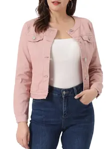 INSPIRE CHIC Women's Denim Jacket Button Down Collarless Long Sleeve Jean Jackets