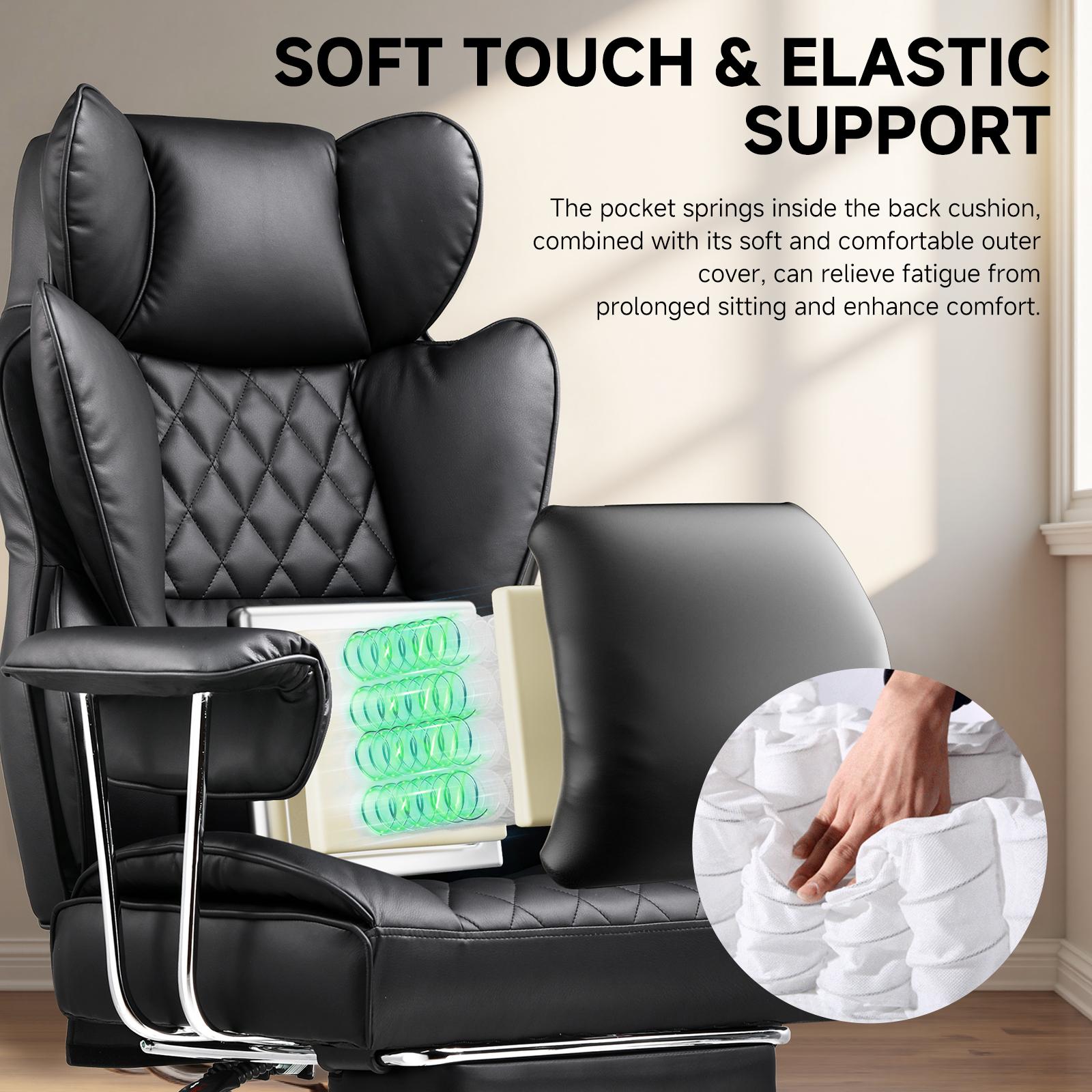 【Dealsforyou】GTPLAYER Big and Tall Office Chair with Pocket Spring Lumbar Support, Ergonomic Comfortable Wide Office Chair with Outward Fixed Soft Armrests and Footrest Adjustable Sofa Furniture Comfy