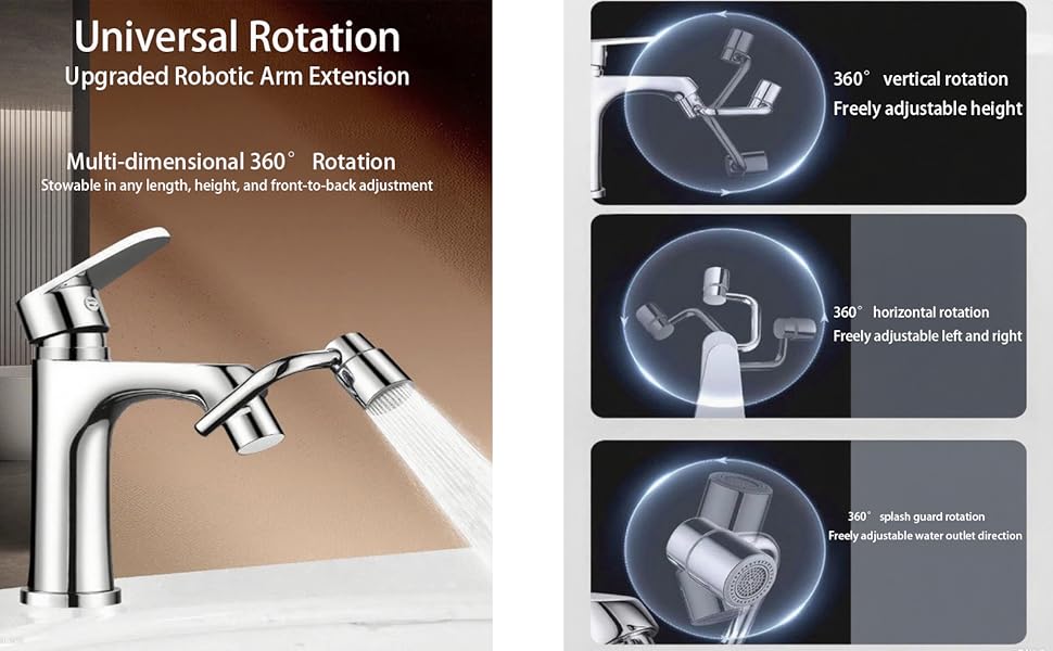 1080° Rotating Faucet Extender Aerator,Solid Brass Universal Splash Filter Faucet,1080 Big Angle Swivel Faucet Aerator Sink Attachment,Dual-Function 2-Flow Sprayer