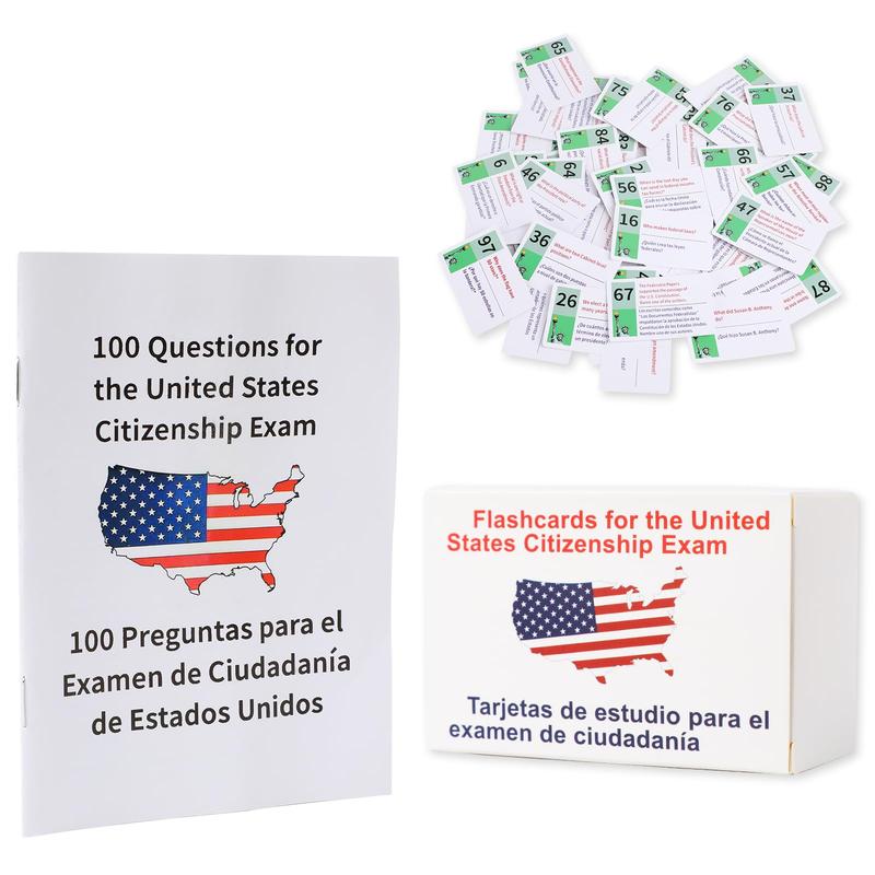 US Citizenship Flash Cards 2025 | 100 USCIS Civic Flash Card (Questions & Answers) | Bilingual English & Spanish Naturalization Test Study Guide | Includes Booklet & Portable Cards Ideal Gifts
