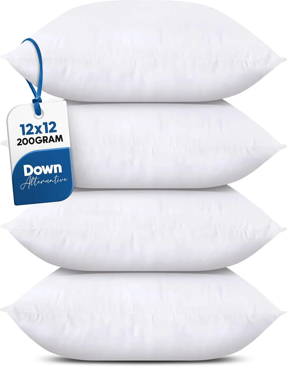 Throw Pillows (Set of 4, White), 12 x 12 Inches Pillows for Sofa, Bed and Couch Decorative Stuffer Pillow