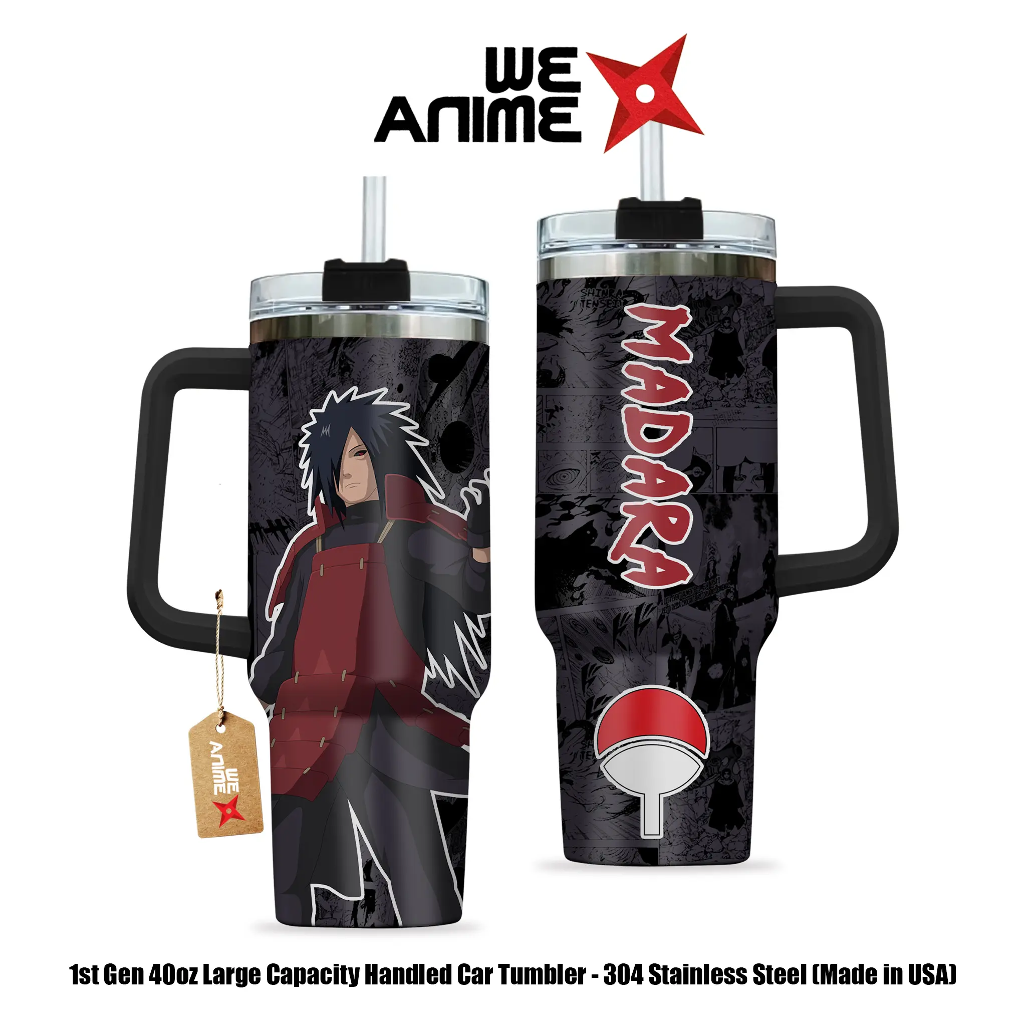WEXANIME Madara Uchiha Ghost of the Uchiha Personalized 20oz/40oz Stainless Steel Tumbler with Handle, Double-Wall Vacuum-Insulated Travel Mug, Leak-Resistant Coffee Cup, Reusable Drinkware, Gift for Naruto Fans