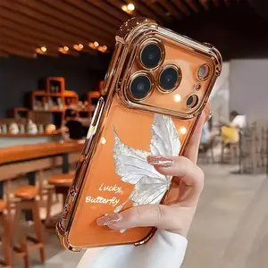 Lucky Butterfly Plush Full Coverage TPU Phone Case, Electroplated Transparent Shockproof Design for iPhone 17 Pro, Compatible with iPhone 17/16/15/14/13/12/17Air Series & Samsung Galaxy S25/S24/S23/S22, Perfect Gift for Special Occasions