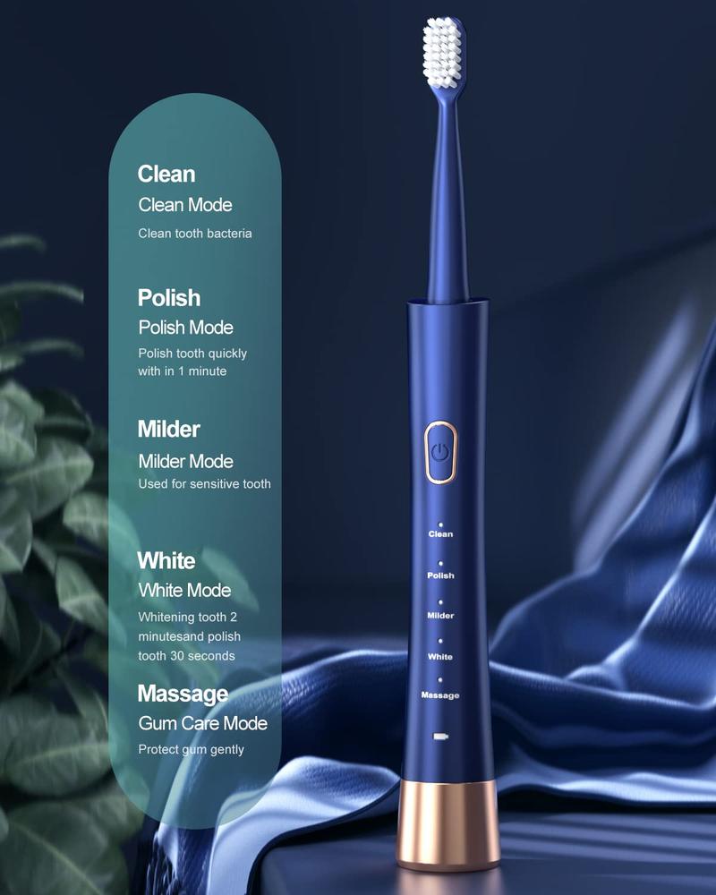 Sonic Whitening Toothbrush , 3 Brush Heads, Wireless Charging, Lightweight, Waterproof, Rechargeable Electric