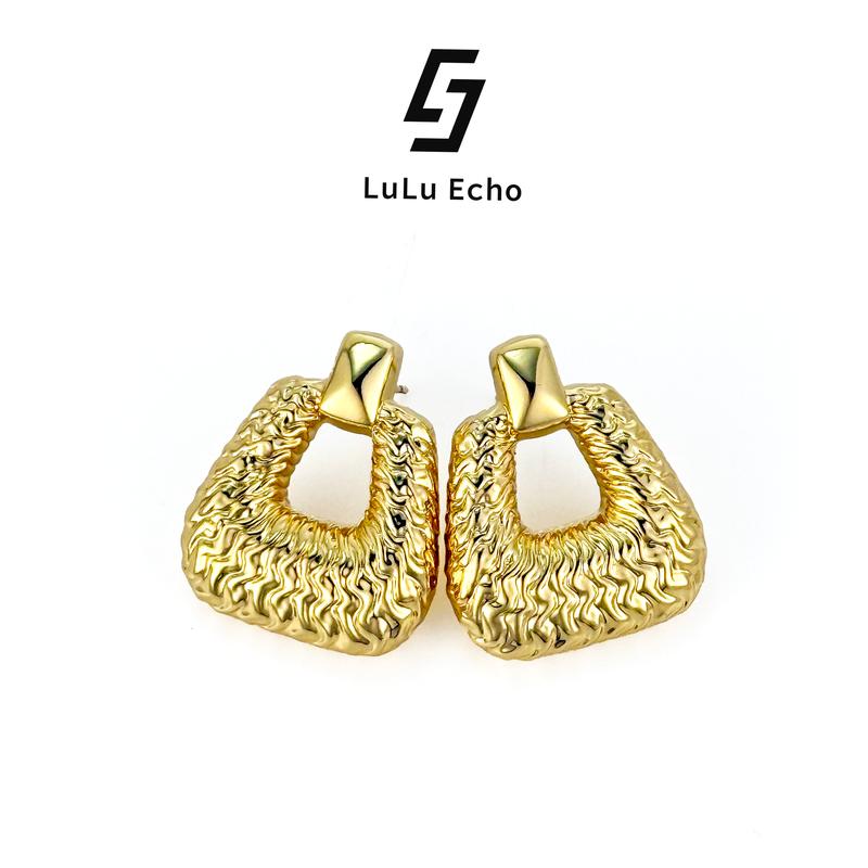 LuLuEcho 14K Gold Plated Shapes Studio Vintage Concave Squared Earrings Stud Earrings