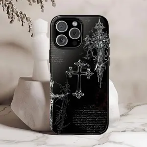 Chrome Hearts Cross Script Black Phone Case, Baroque Gothic Vintage Phone Case for iPhone 16 15 14 13 12 11 Pro Max