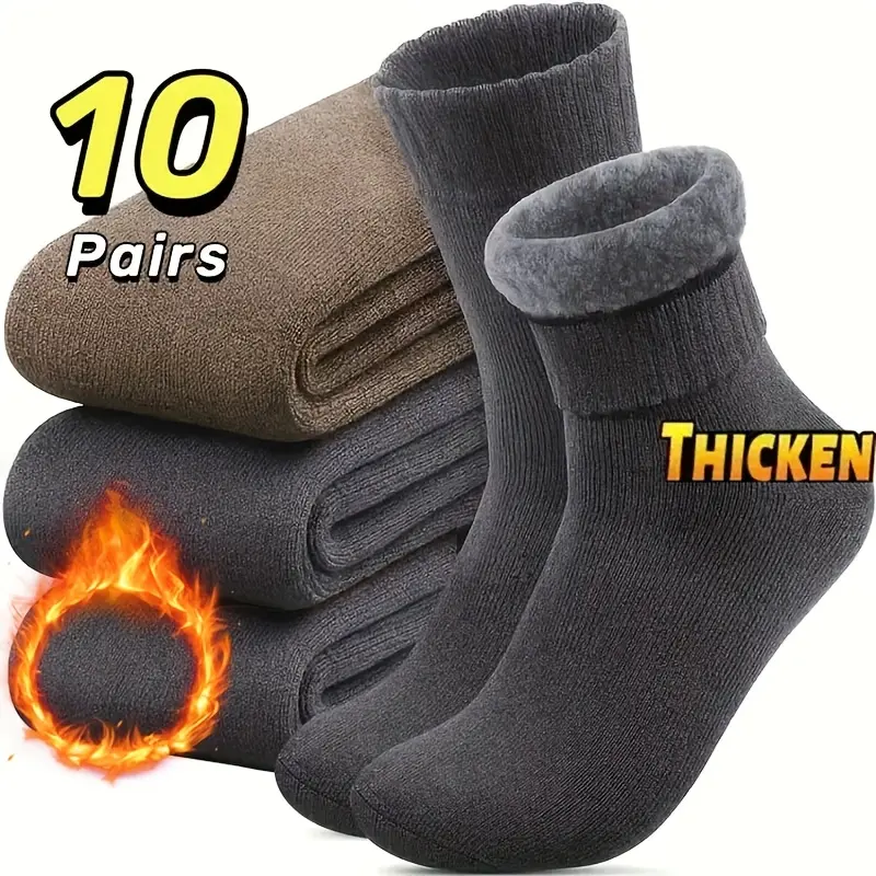 3/10 Pair Winter Thickened Fleece Snow Socks, Men's, Soft Fluffy Warm Boot Socks, Suitable for Outdoor Work, Leisure and Entertainment, Perfect Knitted Gift for Husband, Father and Boyfriend