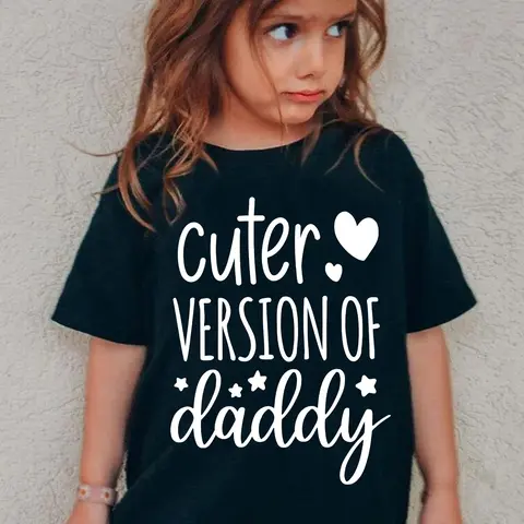 Girls' Cotton "Daddy Love" Letter Print Tee - Kids Clothing Girls, Cute Scoop Neck Short Sleeve Summer Fitted Basic Top, Heart Stars Print, Playful Vibe, 2-3y/3-4y/4-5y/5-6y/6-7y