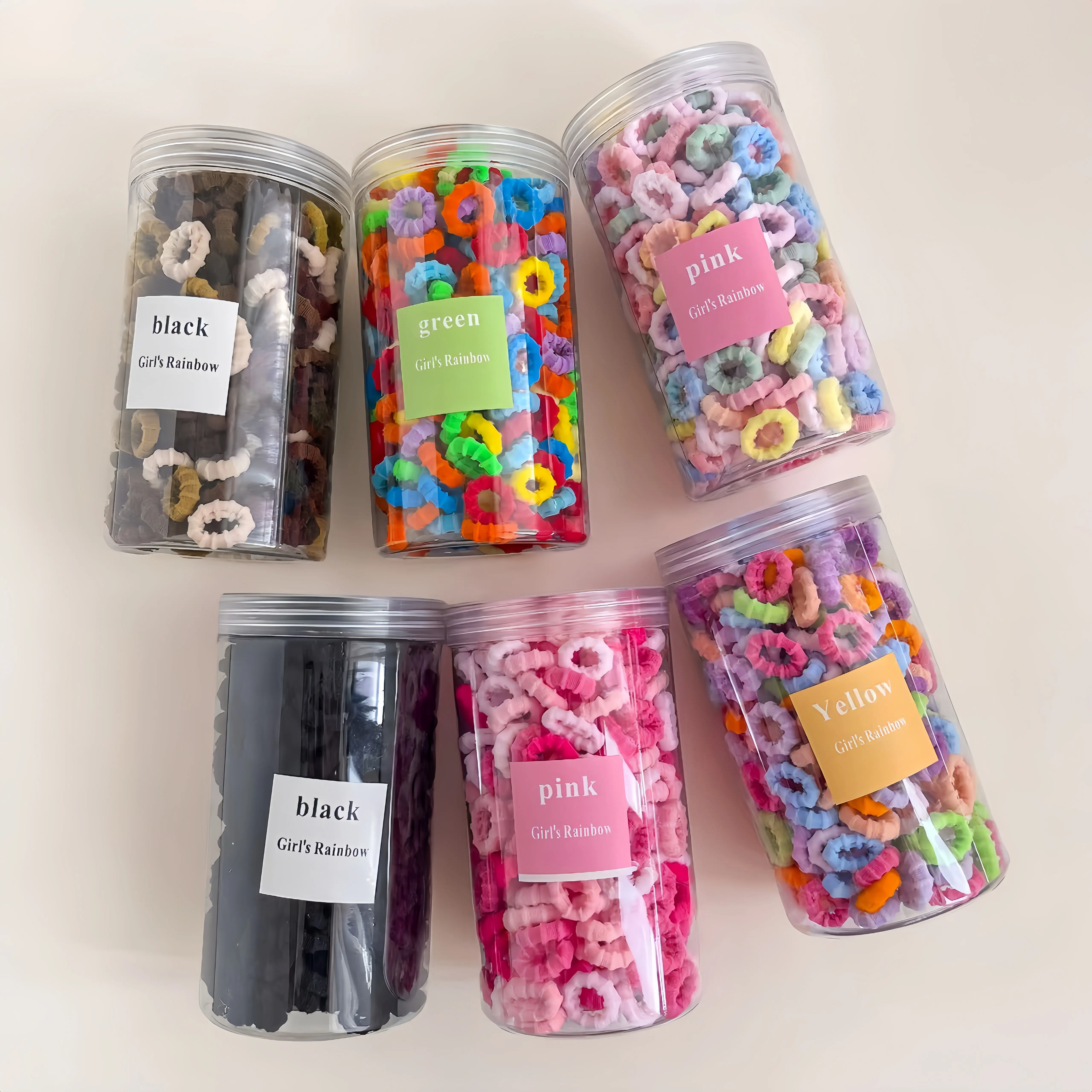 Hair Ties for Girls, 250-Count Mixed-Color Bamboo-Joint Elastics in a Can for Daily Use, Festivals & Gifting, Scrunchies For Hair, Elastic Hair Bands