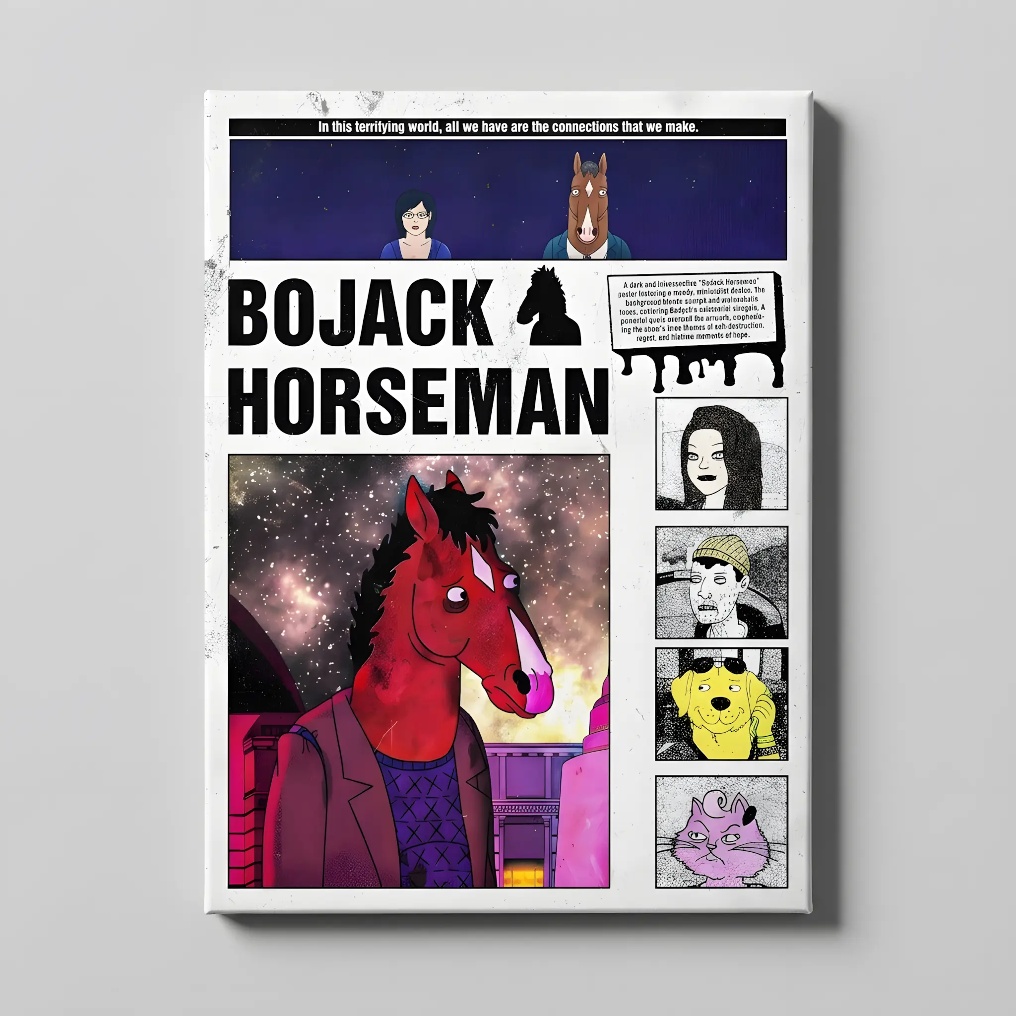 BoJack Horseman Poster Melancholy Zine Collage Canvas Wall Art Retro Comic Quote Vertical Framed Print Multi-Purpose Wall Decor for Bedroom Living Room Dorm Office Gift Idea Cartoon Artwork Home Decor
