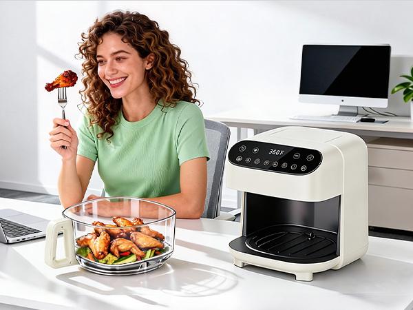 4.5 QT Glass Air Fryer - PFAS-Free & Dishwasher-Safe Basket, 8 Preset Touchscreen, 360° View Cooking, for Healthy Meals in Minutes - White