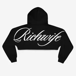 Richwife Cropped Raw Hem Hoodie