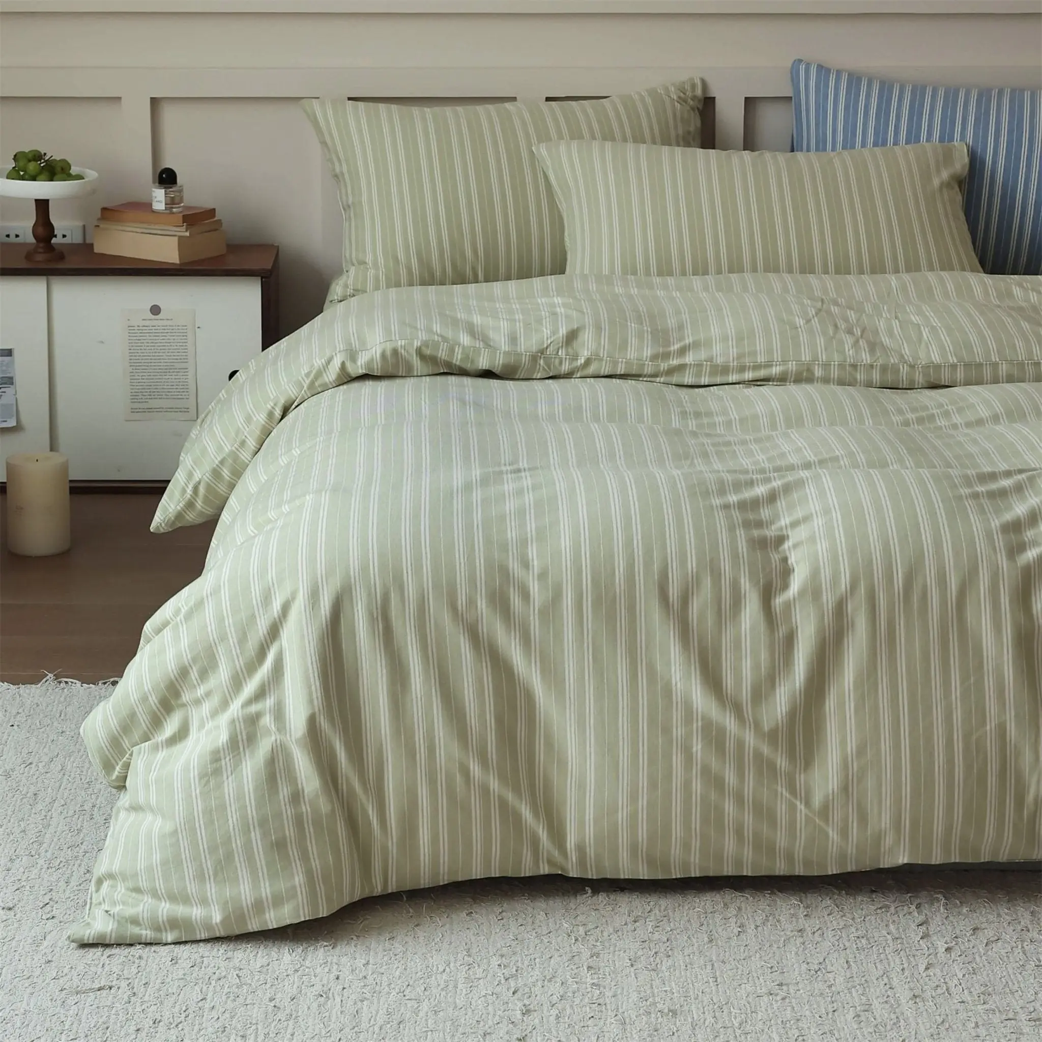 Leo Striped Jersey Knit Cotton Bedding Set / Green