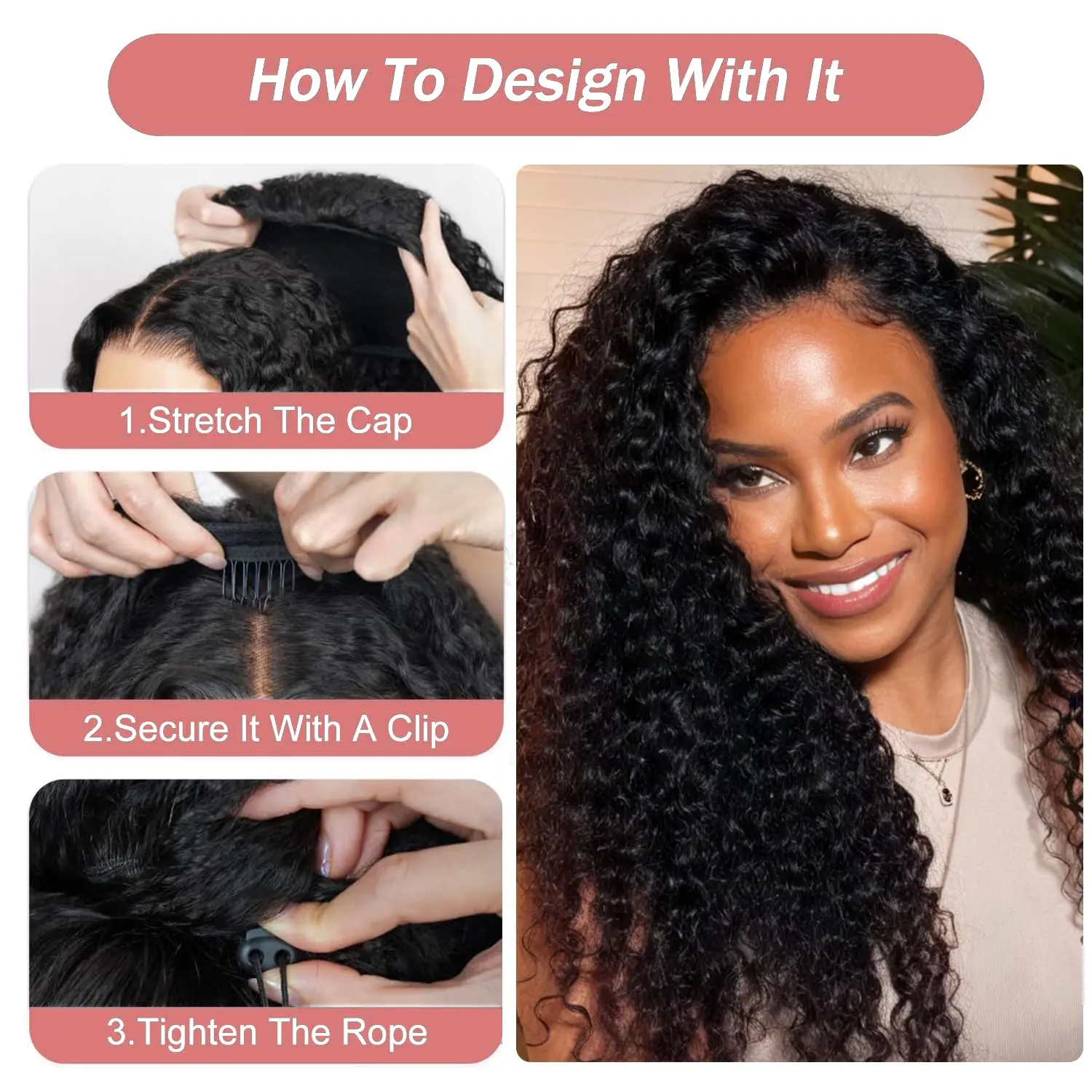 Deep Wave Half Wig Human Hair 20 Inch 180 Density Drawstring Glueless Wear Go Fluffy Curly Water Wave Drawstring Half Wig main image 3