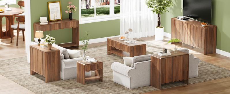 Giratree 39.37" Lift Top Coffee Table with Hidden Compartment, 2 Tier Wooden Center Table with Wave Panel, Modern Lift Tabletop for Home Living Room Office, Walnut