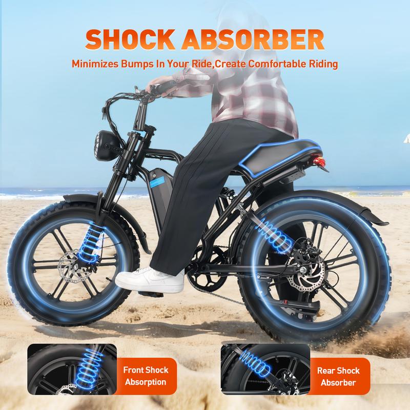 Electric Bike with 1500W Peak Motor, 48V 20Ah Removable Battery, 30 MPH, 40–60 Mile Range, Fat Tires, Full Suspension