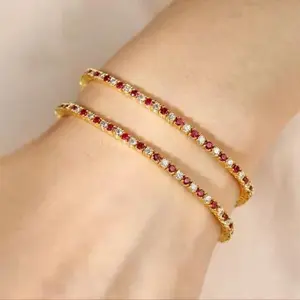 Tennis Bracelet White and Red Ruby 18k Vermeil Gold Jewelry
