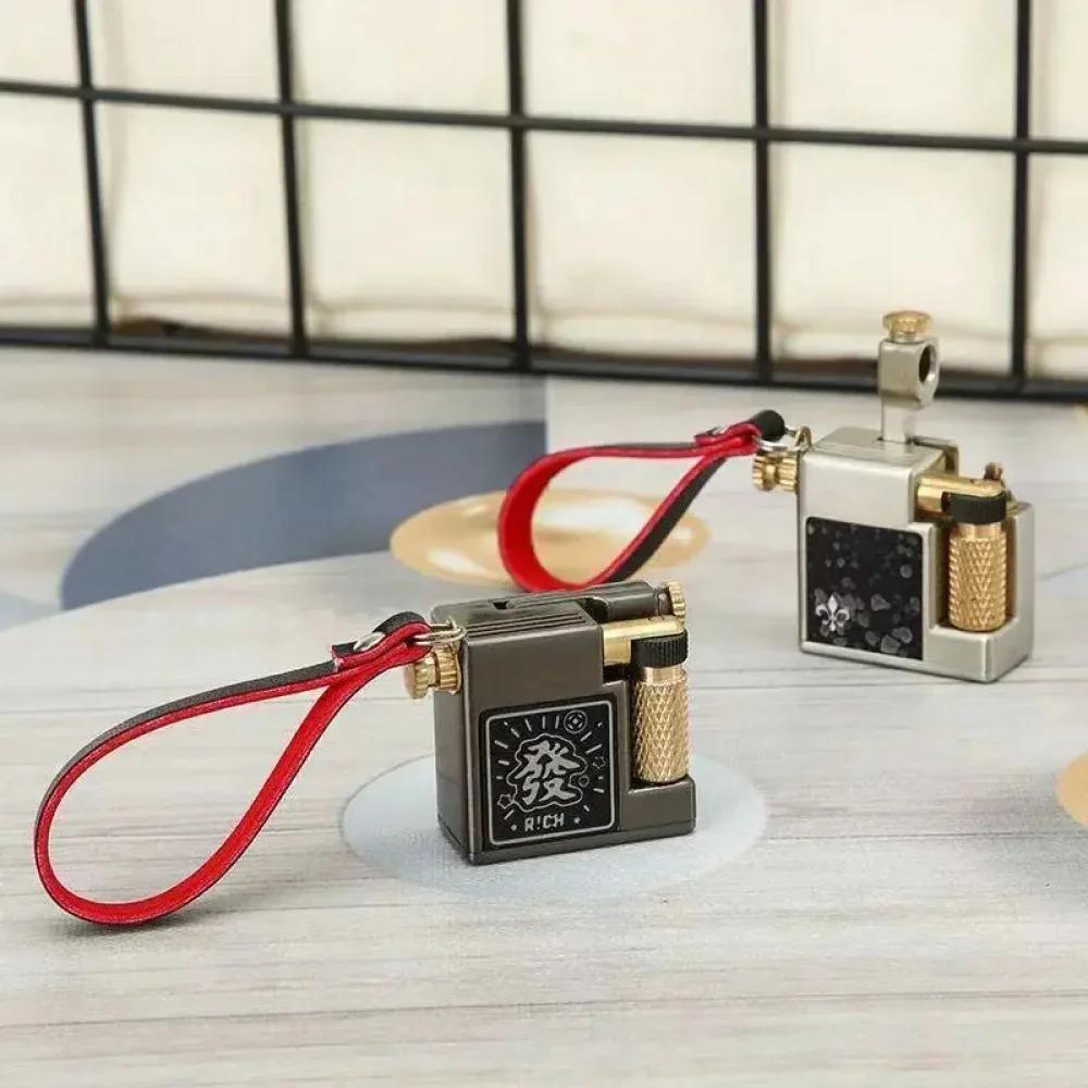Cool Vintage Kerosene Lighter Retro Trench Wheel Sideslip Ignition Key Pendant Gift for Men(NO Fuel)