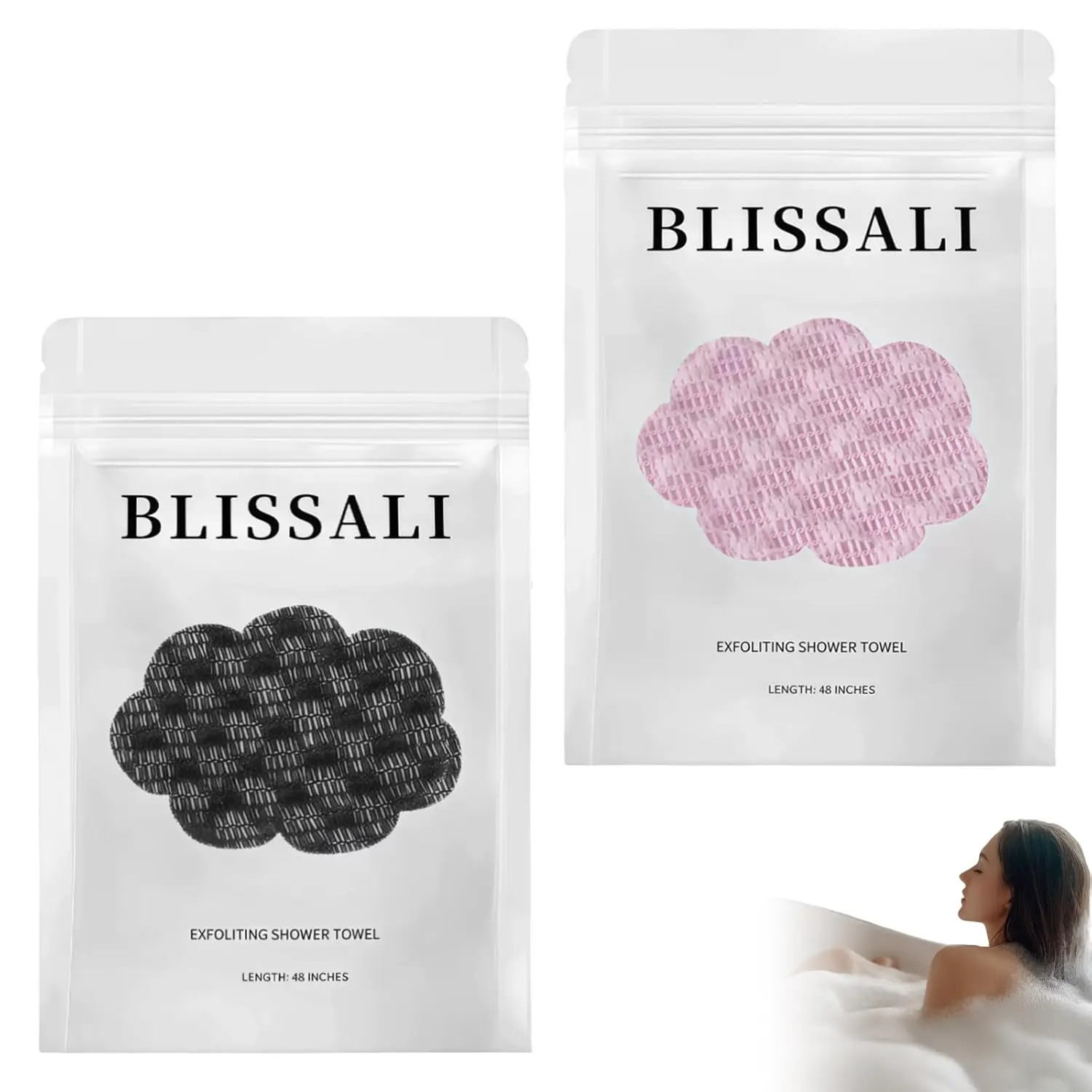 Exfoliating Shower Towel, 48-in Large Deep Reach Washcloth, 2-Sided Hexa Fiber Bath Scrub for Dead Skin Removal, For All Skin Types, Body Exfoliating Washcloths, Cleansing Cloth Washcloths
