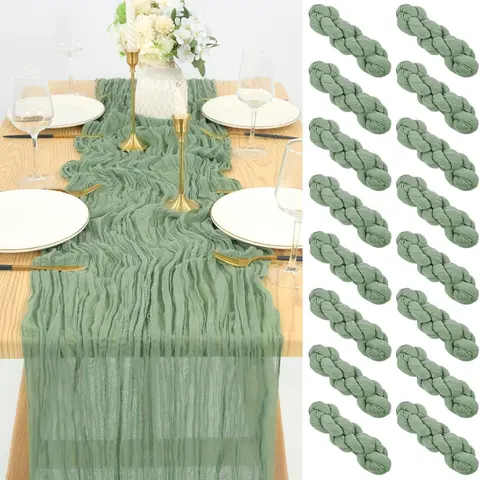 FANI 12 16 Pack Short Table Runner 35x70 Inch Cheesecloth Table Runner Wedding,Babyshower,Party,Elegent