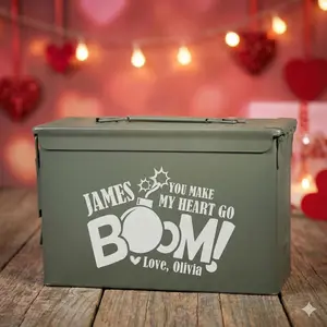 Valentine's Day Personalized Ammo Can Gift for Him – “You Make My Heart Go Boom”