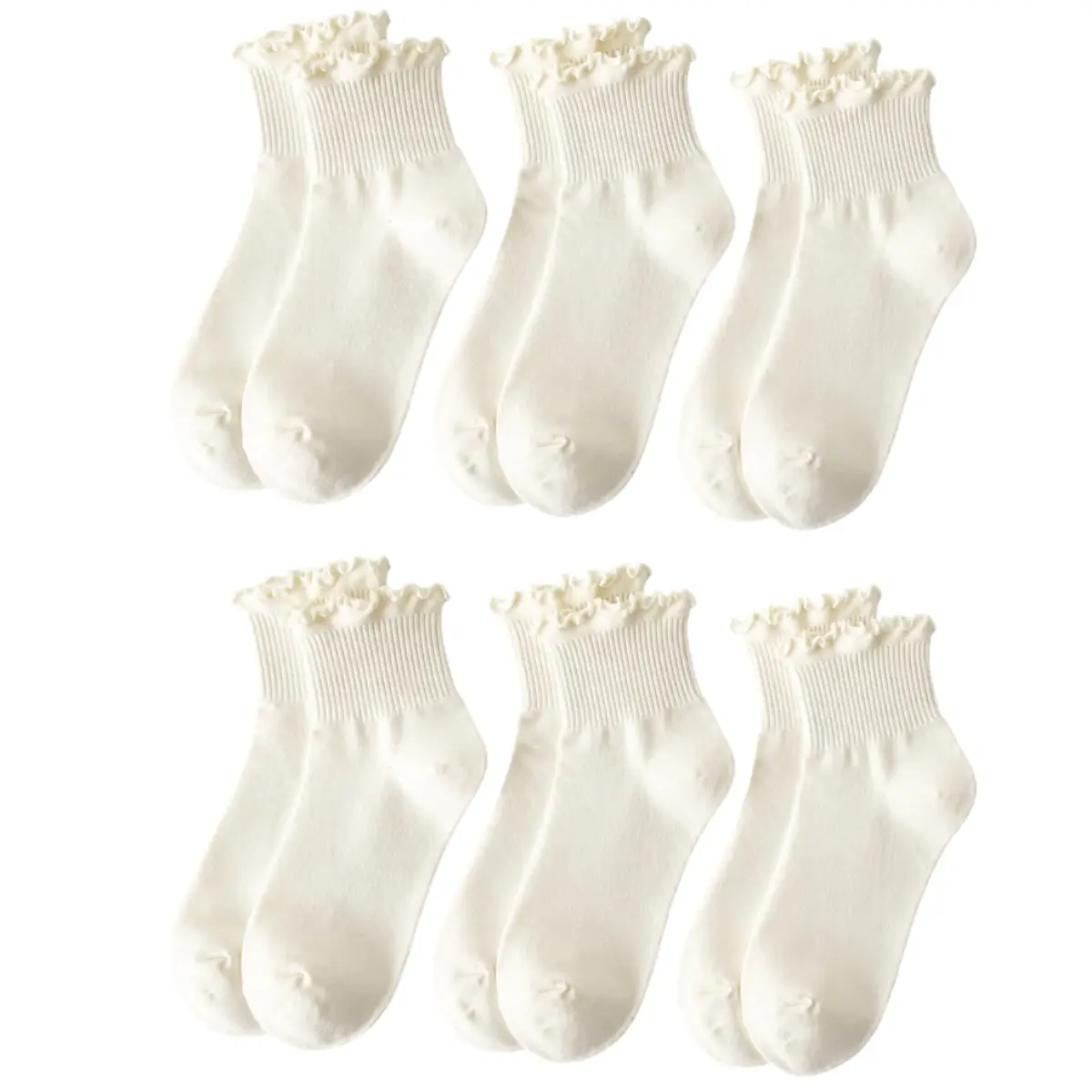 Lpxpass Women’s Cotton Blend Ankle-Length Socks - 3/6 Pairs, Frilled Edge, Soft Breathable, All-Season, Cute Everyday Socks for Mary Jane Shoes & Summer Outfits