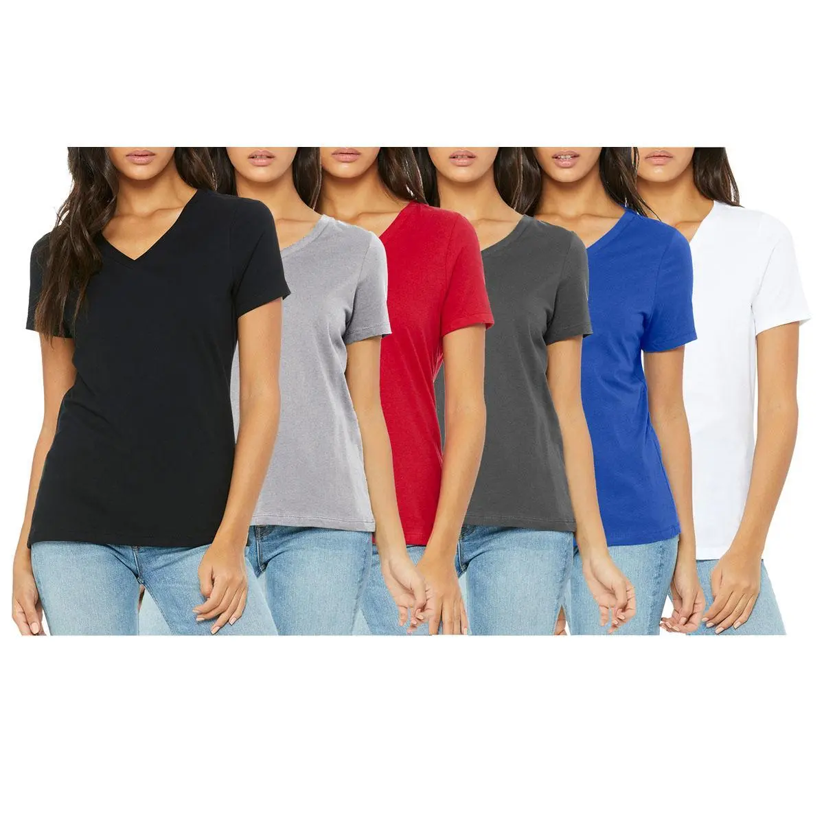 Women's 6-Pack Loose Fit Short Sleeve V-Neck & Crew Neck Classic Tee Summer Top Women's 6-Pack Loose Fit Short Sleeve V-Neck & Crew Neck Classic Tee Summer Top