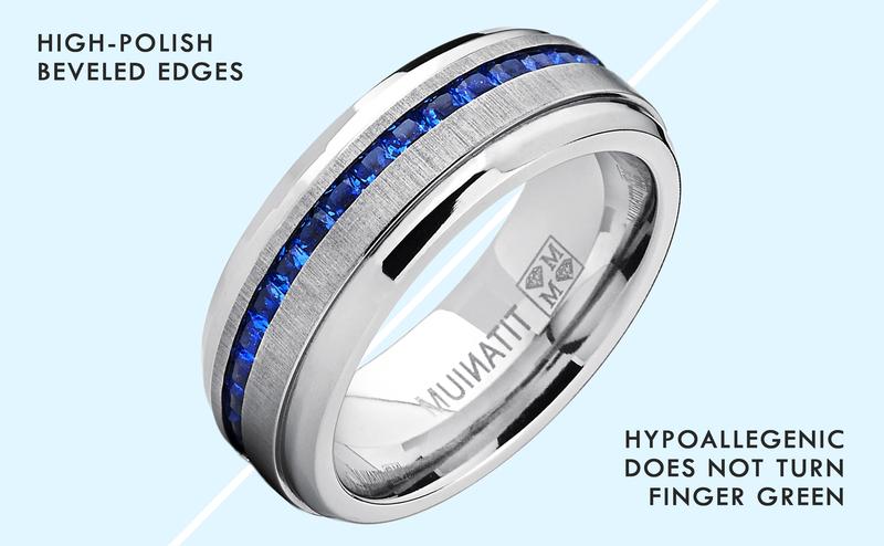 Men's 2.4Ct. Blue Sapphire Titanium Wedding Band Engagement Ring Cubic-Zirconia 8MM