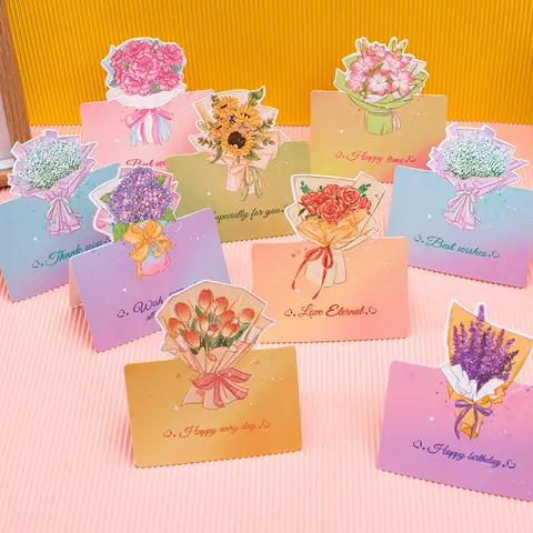 Customizable Flower Theme Paper Gift Card Pack - Thank You Cards for Weddings, Business Use, Baby Shower, Birthday (Random Color)