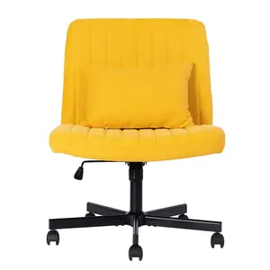 Armless Ergonomic Linen Office Chair with Criss Cross Metal Base, Height Adjust, Wheels & Ergonomic Support - 25.20in x 25.20in x 36.60in, Comfy Desk Chair for Home Office, Glam Makeup Setup