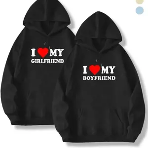 Matching Couple  for Him and Her Unisex Fall Streetwear Sweatshirts with I Love My Boyfriend Girlfriend Design Cute Romantic Gift for Birthdays Anniversaries Valentine's Day premium hoodie