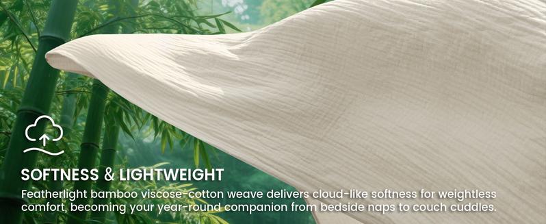 PHF Cooling Muslin King Blanket for Hot Sleepers, 60% Rayon Derived from Bamboo, 40% Cotton for Summer, 4-Layer Breathable Lightweight Gauze Blanket for Bed Couch