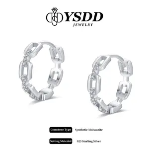 【#595】Stylish Chain Link Huggie Full Moissanite vvs Synthetic Moissanite Earrings in 925 Sterling Silver