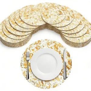 Gold Placemat Set, 50-Piece, 13-Inch Round Gold Foil Embossed Placemats, Metallic Mesh Table Flags Ideal for Home Decor, Catering, Weddings, Birthday Parties