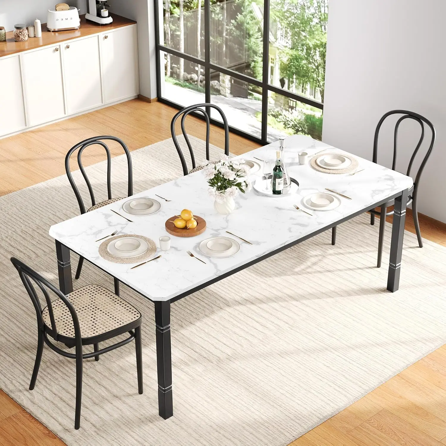 Gaomon Large Heavy-Duty Dining Table - Dual-Purpose, Child-Friendly, with Heavy-Duty Metal Legs, Indoor Dining Room Use, Accommodates 6-8 People, Dual-Purpose Dining Tables, Child-Friendly Dining Tables