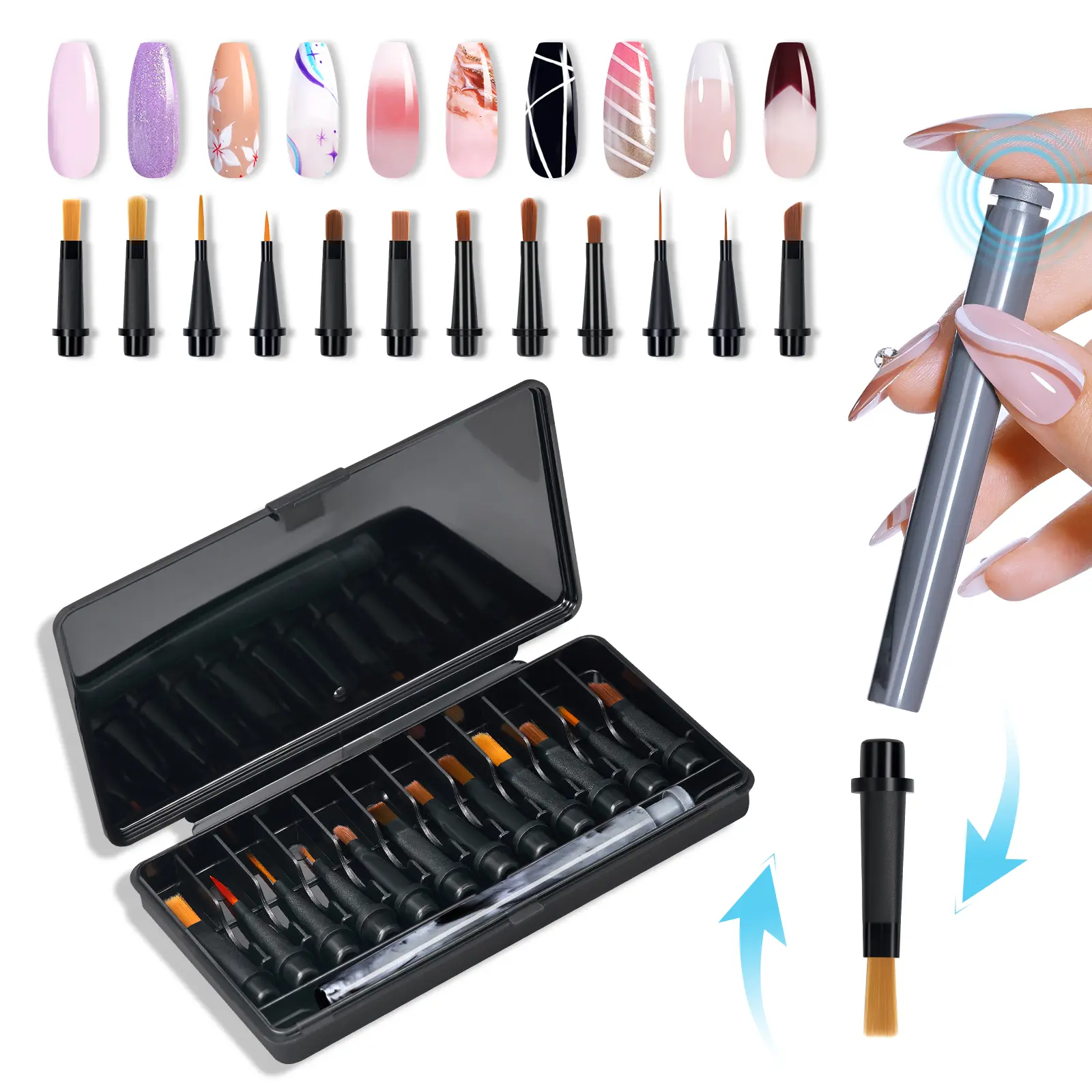 AILLSA Nail Art Brush Set with 12pcs Replaceable Tips – Multifunctional Nail Brushes for DIY Nail Art Design Gel Nail Brush for gel x Nail Liner Brush Salon Ideal Gift for Girls Polish Manicure Cutics Cosmetic #TikTokShopBlackFriday