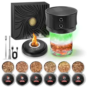 Portable Rechargeable RGB Light Smoker Kit, Cocktail Infuser with 6 Wood Chips, Professional Bar Utensils for Bourbon Lovers, Home Bar Drink Mixing, Gift for Dad