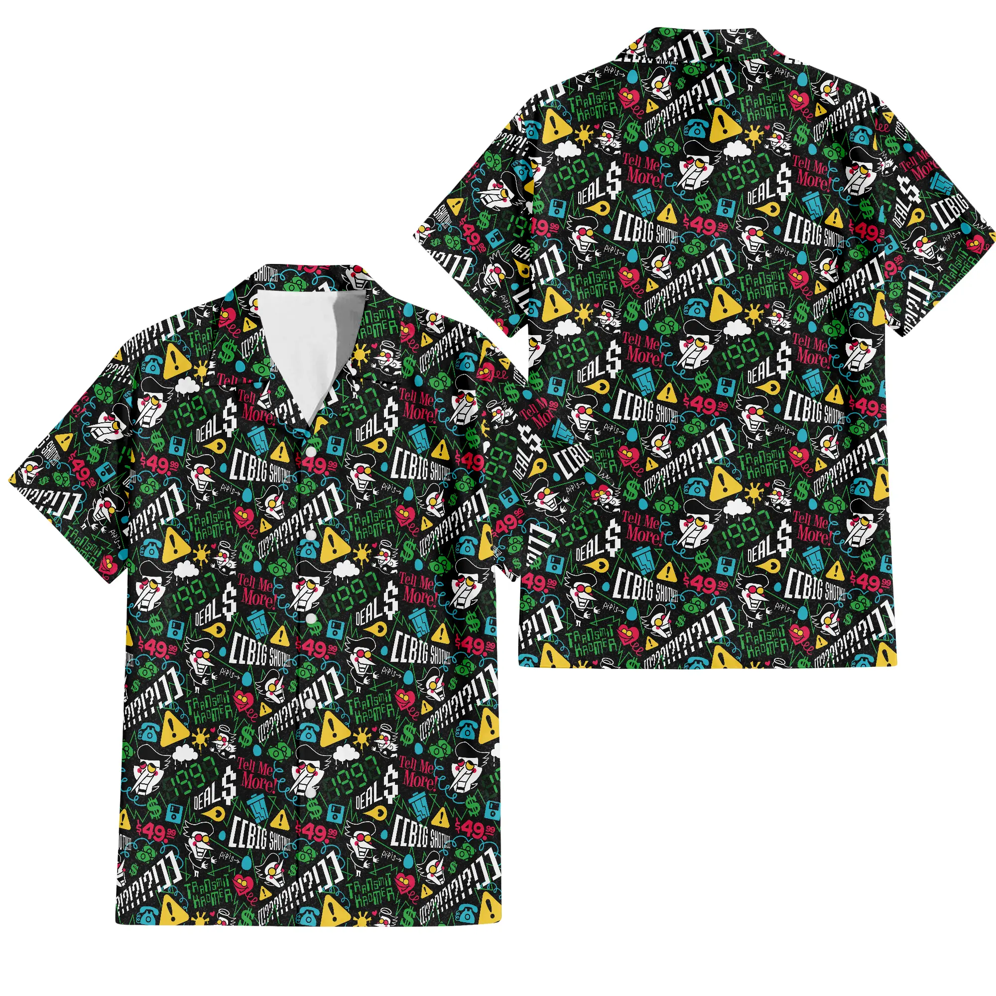 Spamton Deltarune Hawaiian Shirt Set, Funny Gery Graphic Button Up & Beach Shorts Matching Outfit, Retro Video Game Summer Set