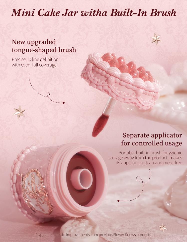 Flower Knows Strawberry Cupid Collection Cake Lip Cream, Smooth Matte Lip Cream, Long Lasting, Non-Stick Cup Lip Clay, Smudge Proof, High Pigment, Moisturizing, Summer Makeup Gift, Makeup Beauty Cosmetics