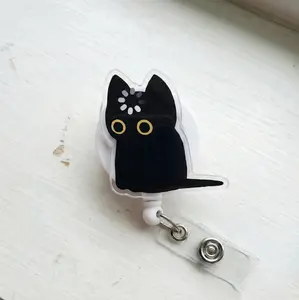 Black Cat Void Loading Badge Reel, Funny Cat Meme Retractable ID Holder